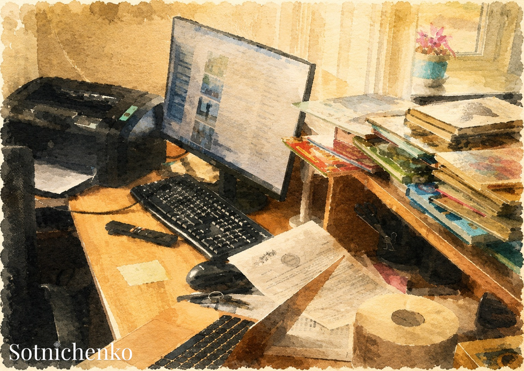 Desk Full of Stories — Vintage Office Printable Postcard