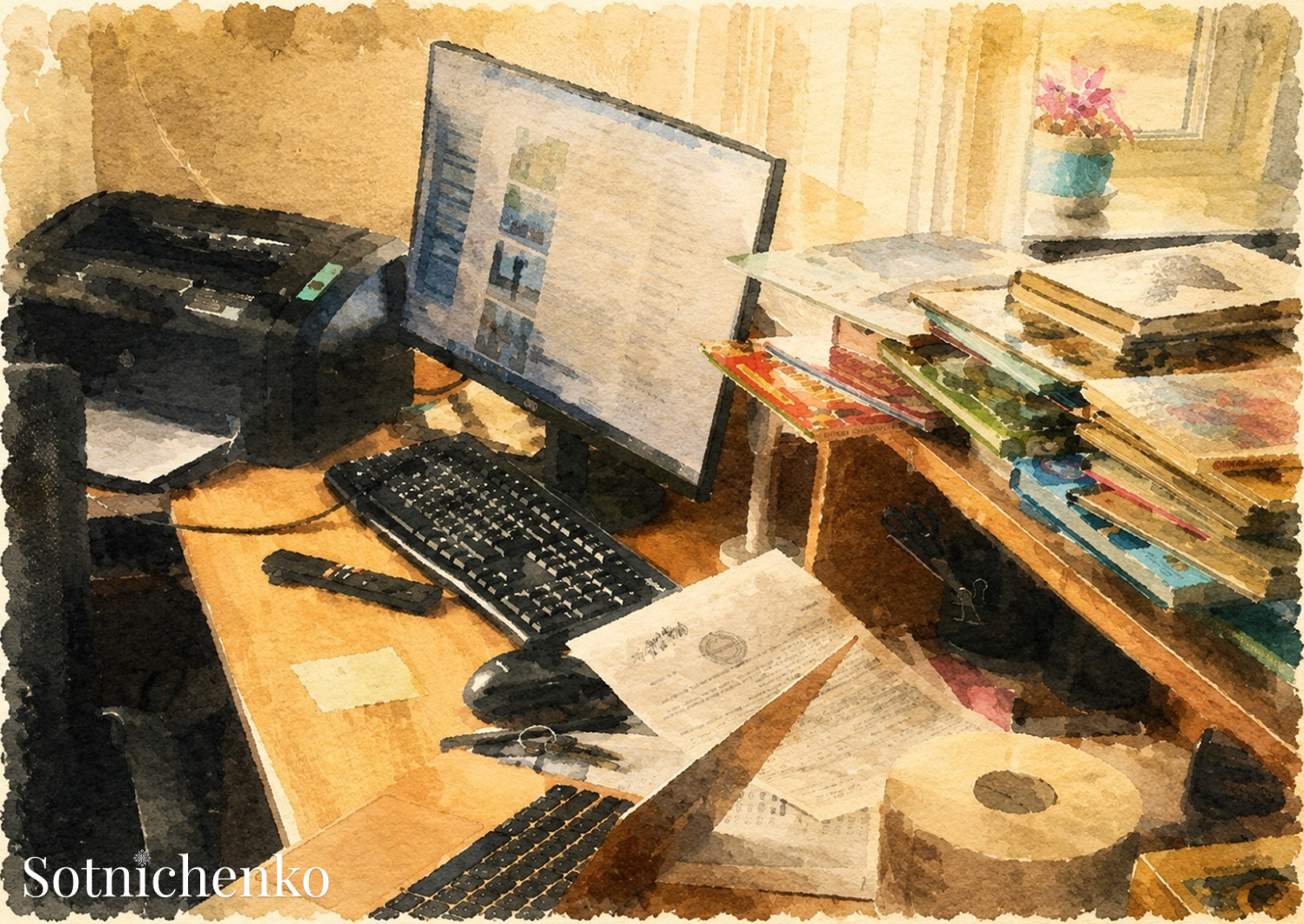 Desk Full of Stories — Vintage Office Printable Postcard