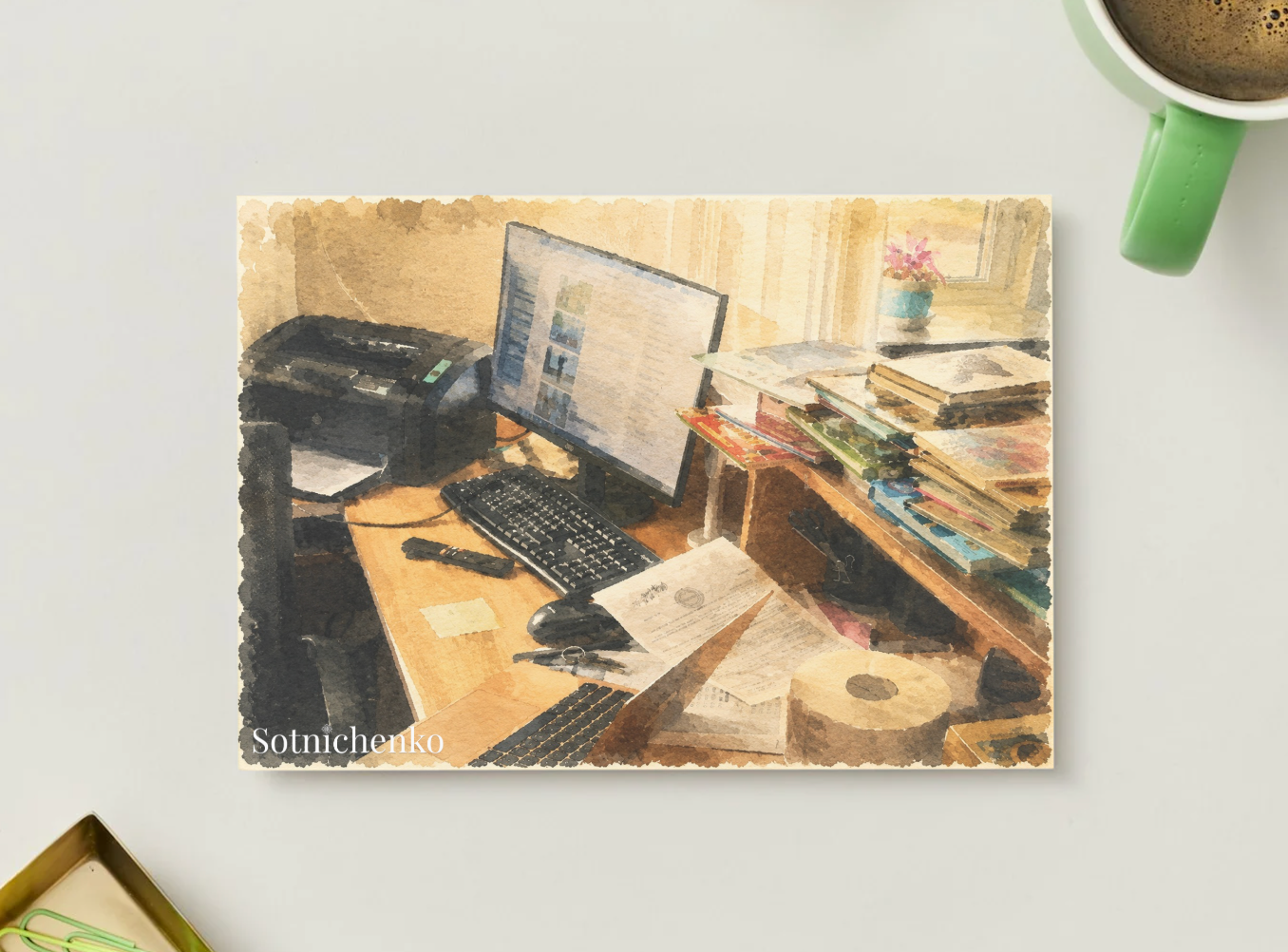 Desk Full of Stories — Vintage Office Printable Postcard