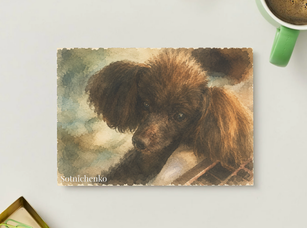 Little Brown Eyes — Dog Printable Postcard