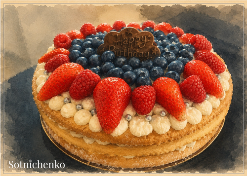 Berry Birthday — Vintage Dessert Printable Postcard