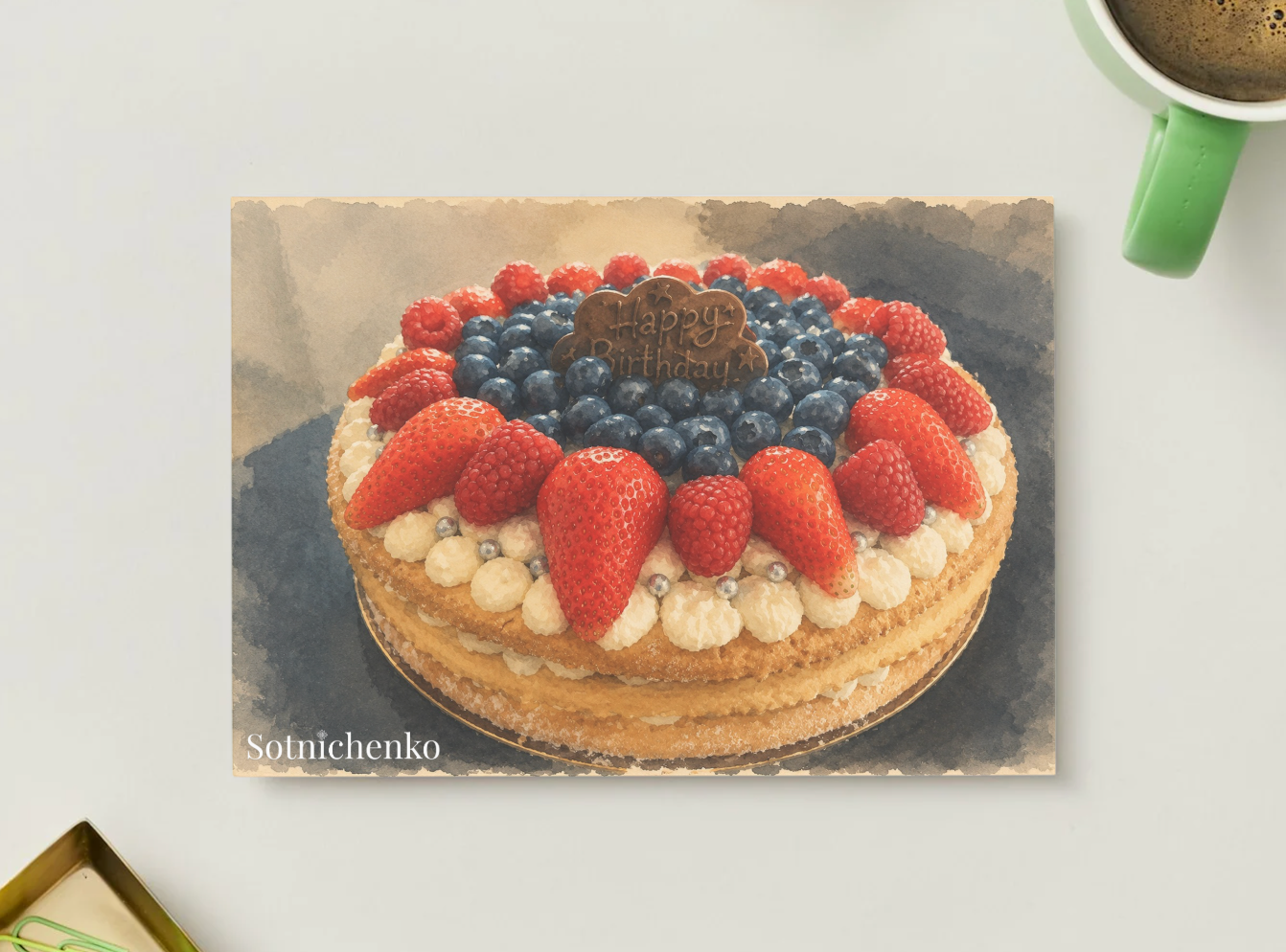 Berry Birthday — Vintage Dessert Printable Postcard