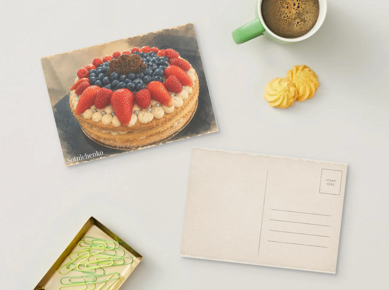 Berry Birthday — Vintage Dessert Printable Postcard