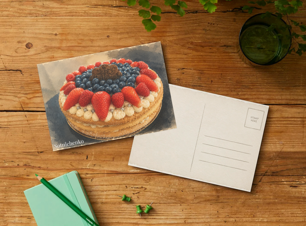 Berry Birthday — Vintage Dessert Printable Postcard