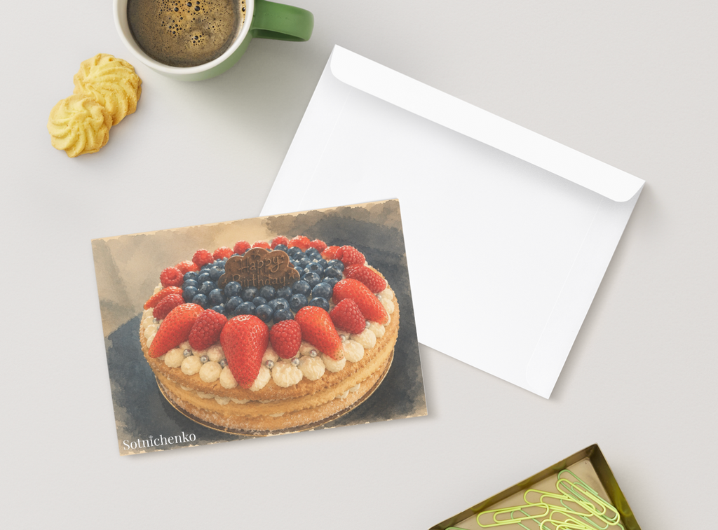 Berry Birthday — Vintage Dessert Printable Postcard