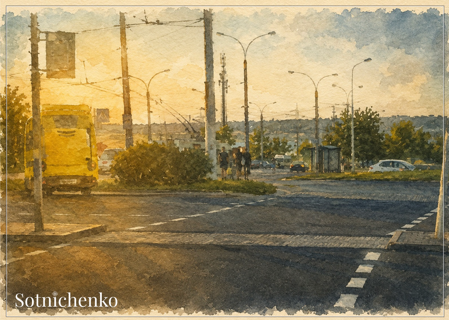 Evening Route — Vintage Urban Postcard