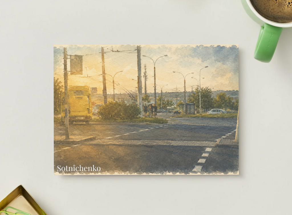 Evening Route — Vintage Urban Postcard