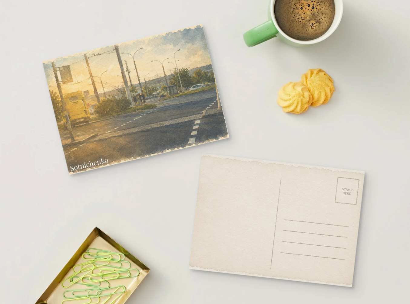 Evening Route — Vintage Urban Postcard