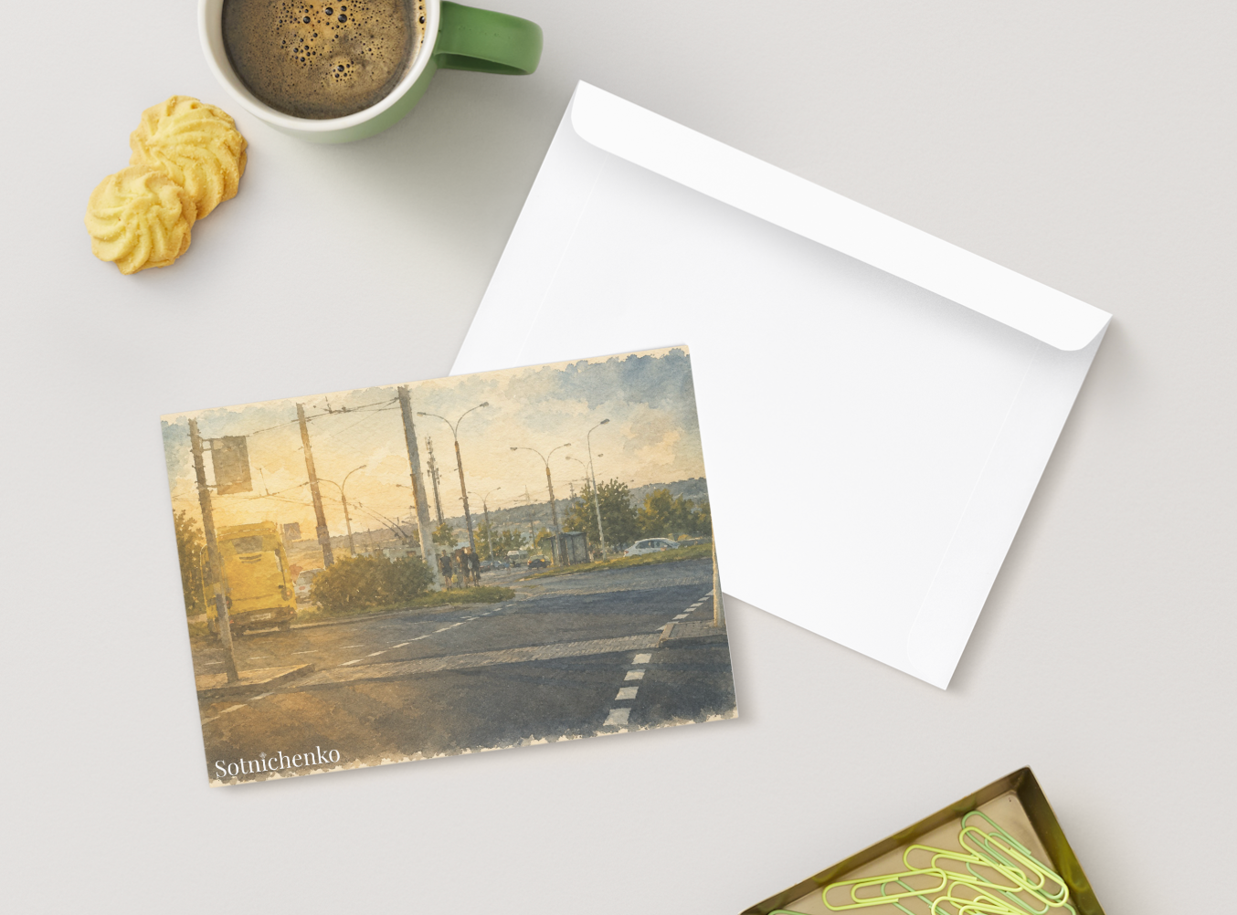 Evening Route — Vintage Urban Postcard