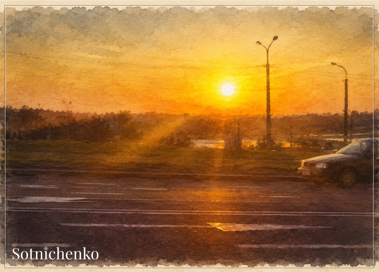 Roadside Sunset — Vintage Urban Printable Postcard
