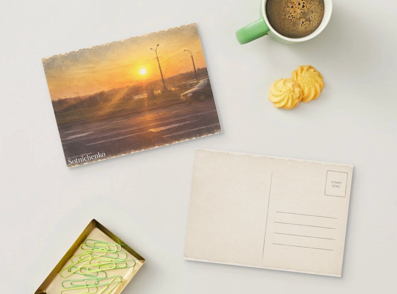 Roadside Sunset — Vintage Urban Printable Postcard