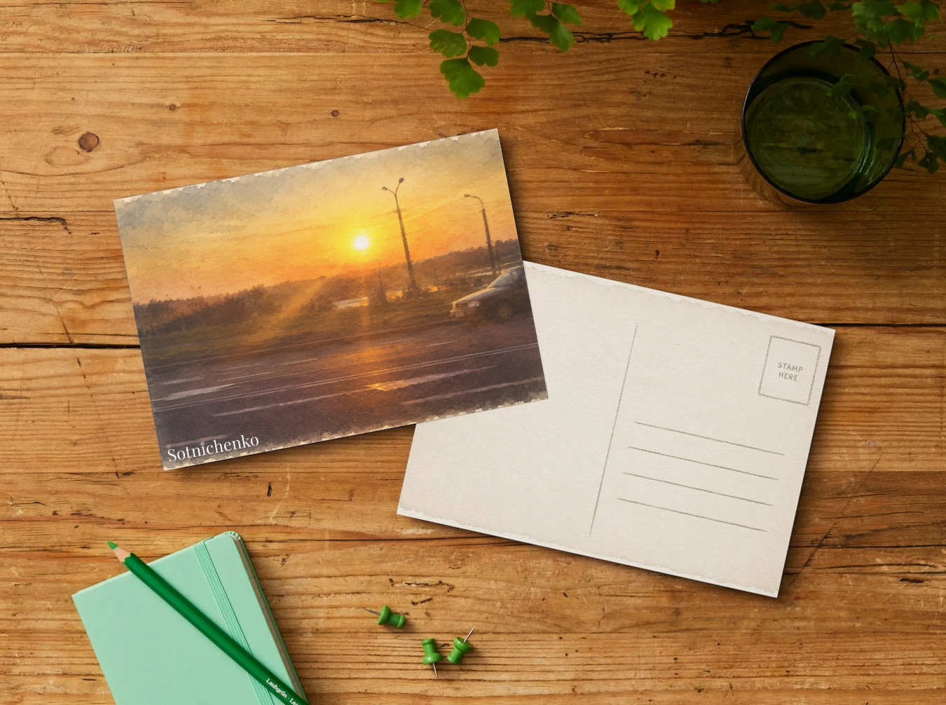 Roadside Sunset — Vintage Urban Printable Postcard