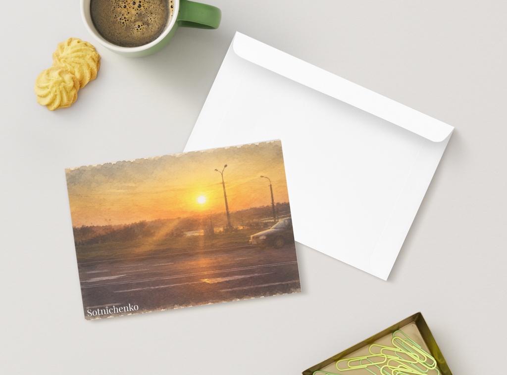 Roadside Sunset — Vintage Urban Printable Postcard