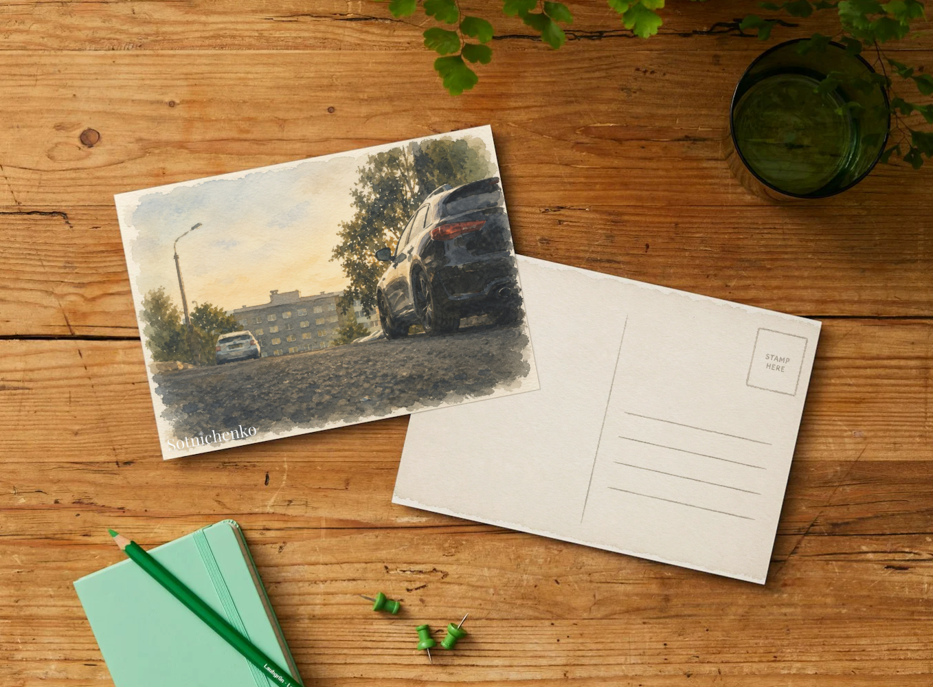 After Hours Parking — Vintage Urban Postcard