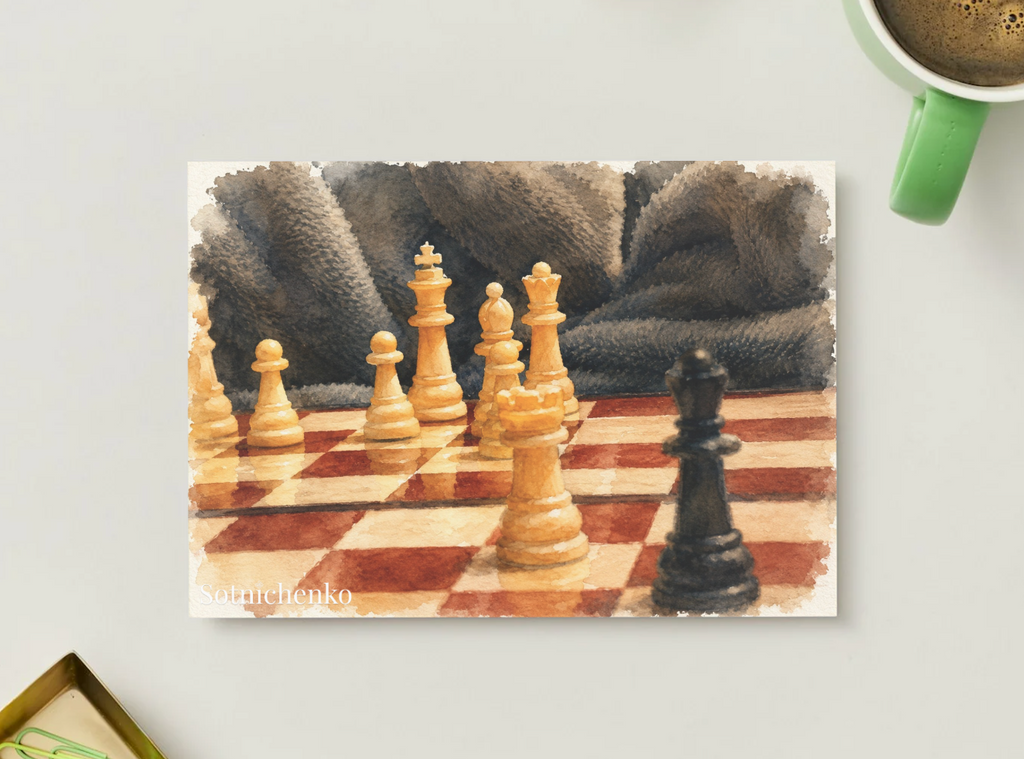 Quiet Strategy — Vintage Chess Postcard