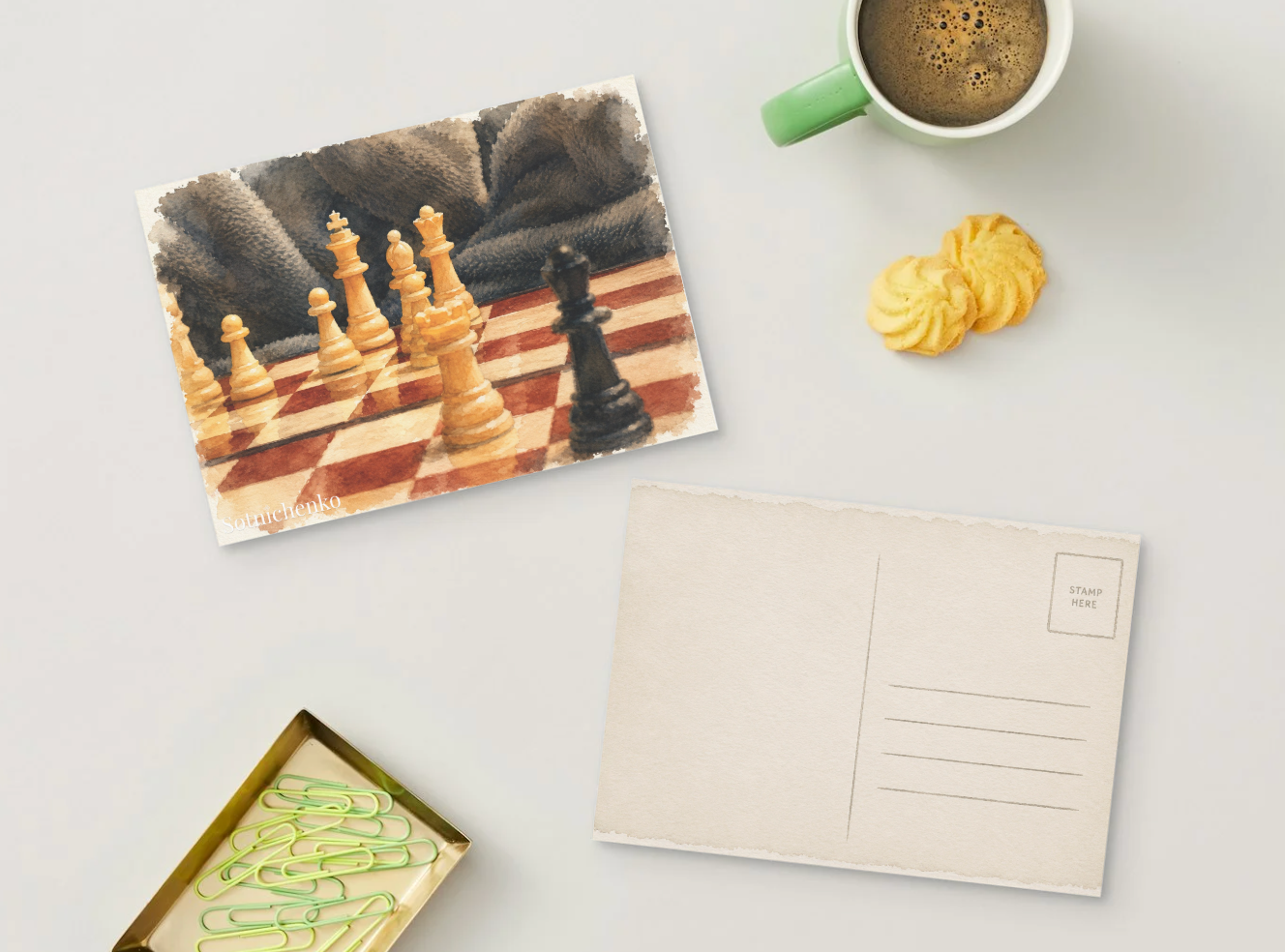 Quiet Strategy — Vintage Chess Postcard