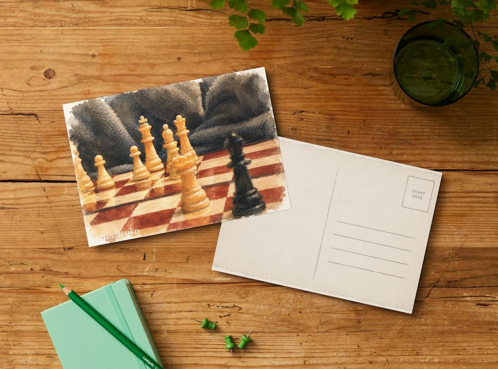 Quiet Strategy — Vintage Chess Postcard