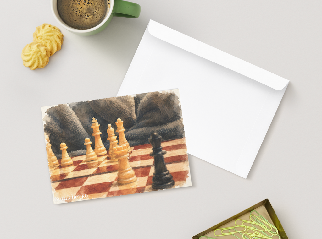 Quiet Strategy — Vintage Chess Postcard