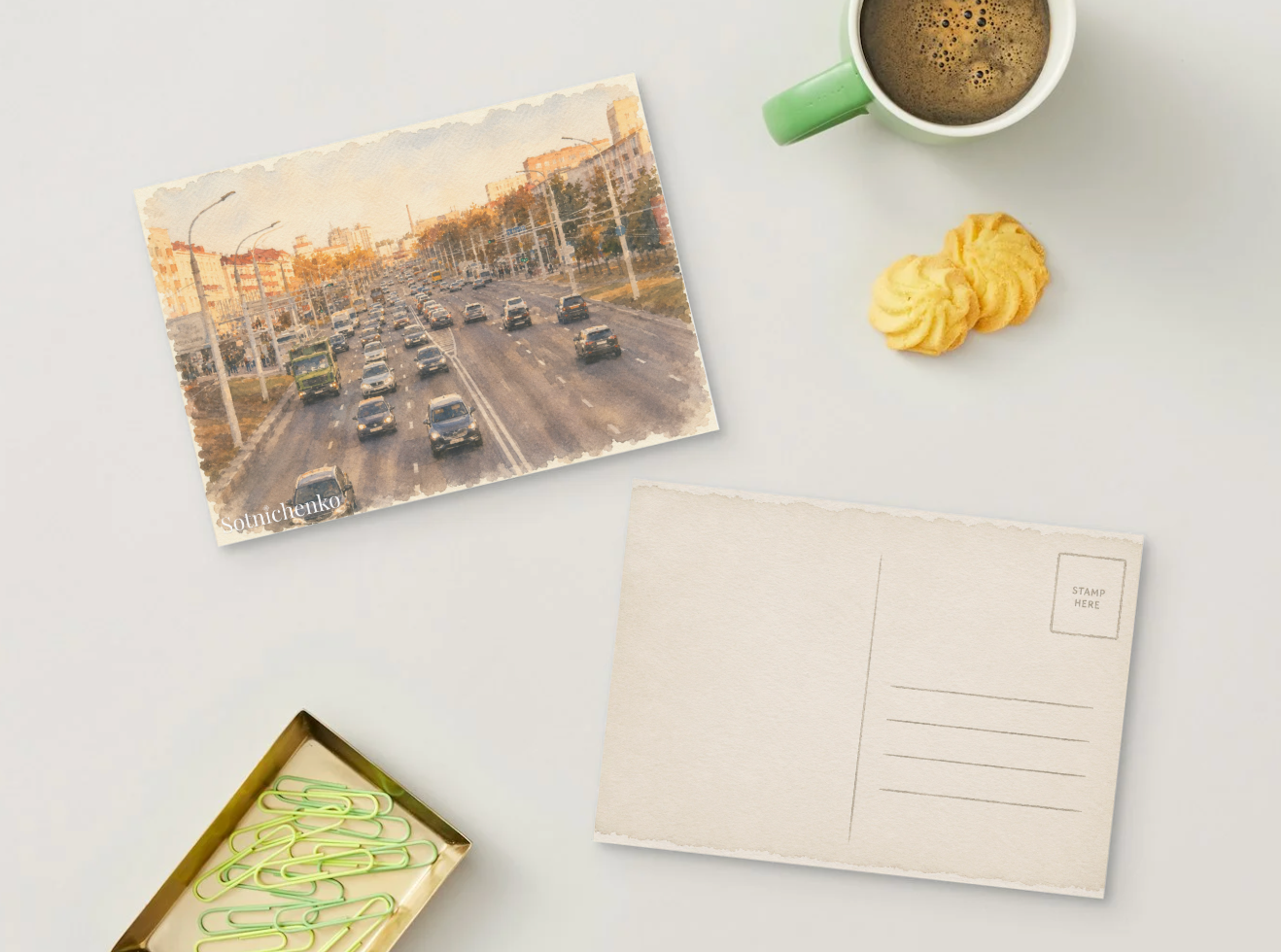 Golden Hour Traffic — Urban Printable Postcard