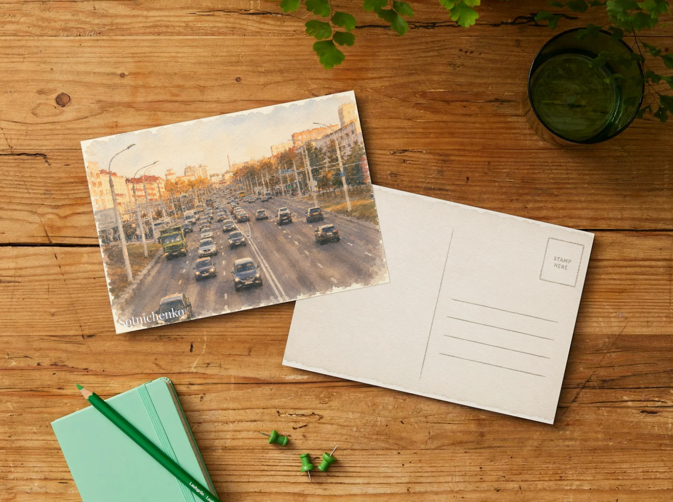 Golden Hour Traffic — Urban Printable Postcard