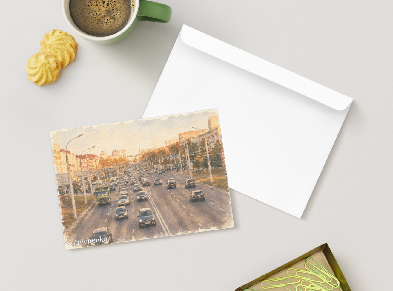 Golden Hour Traffic — Urban Printable Postcard
