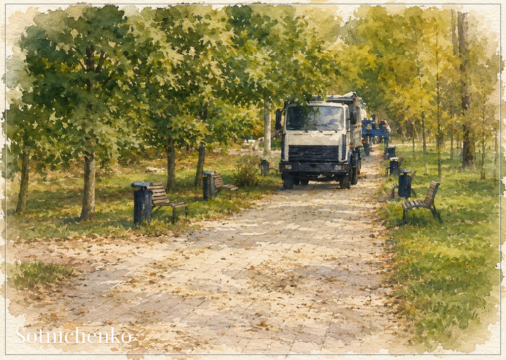 Morning Park Work — Vintage City Postcard