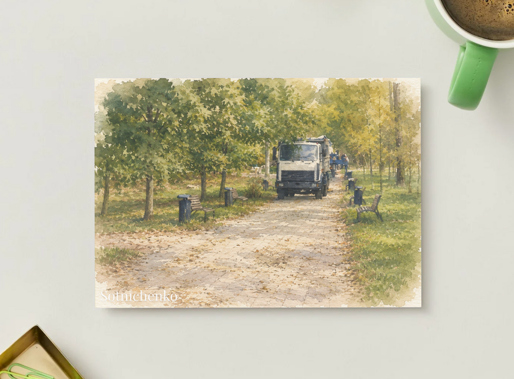 Morning Park Work — Vintage City Postcard