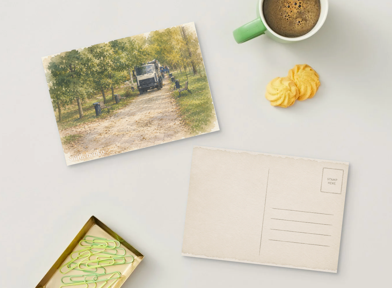 Morning Park Work — Vintage City Postcard