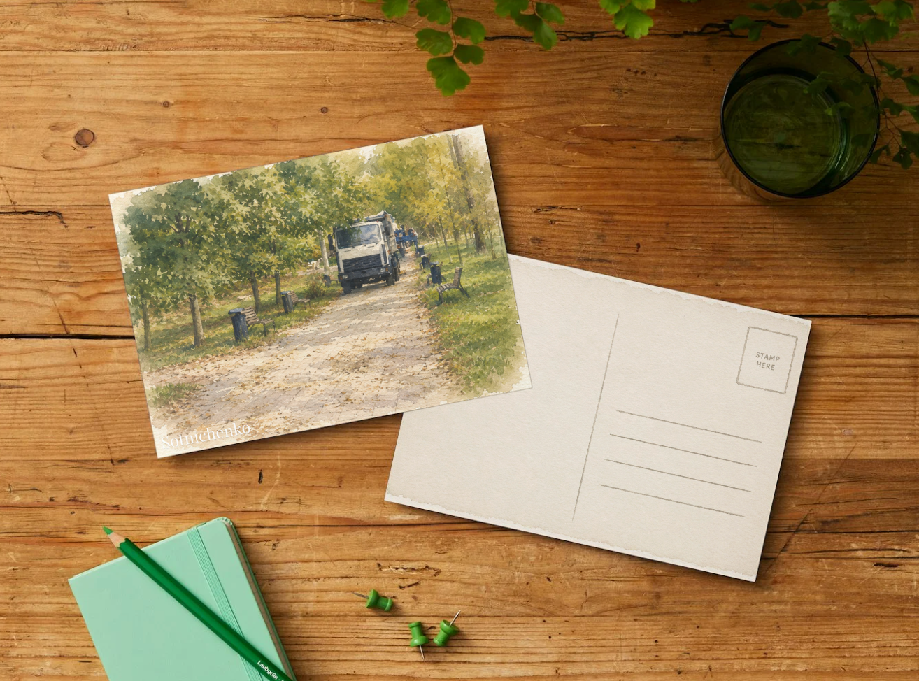 Morning Park Work — Vintage City Postcard