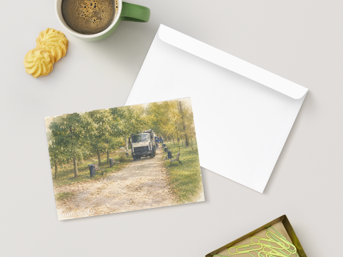Morning Park Work — Vintage City Postcard