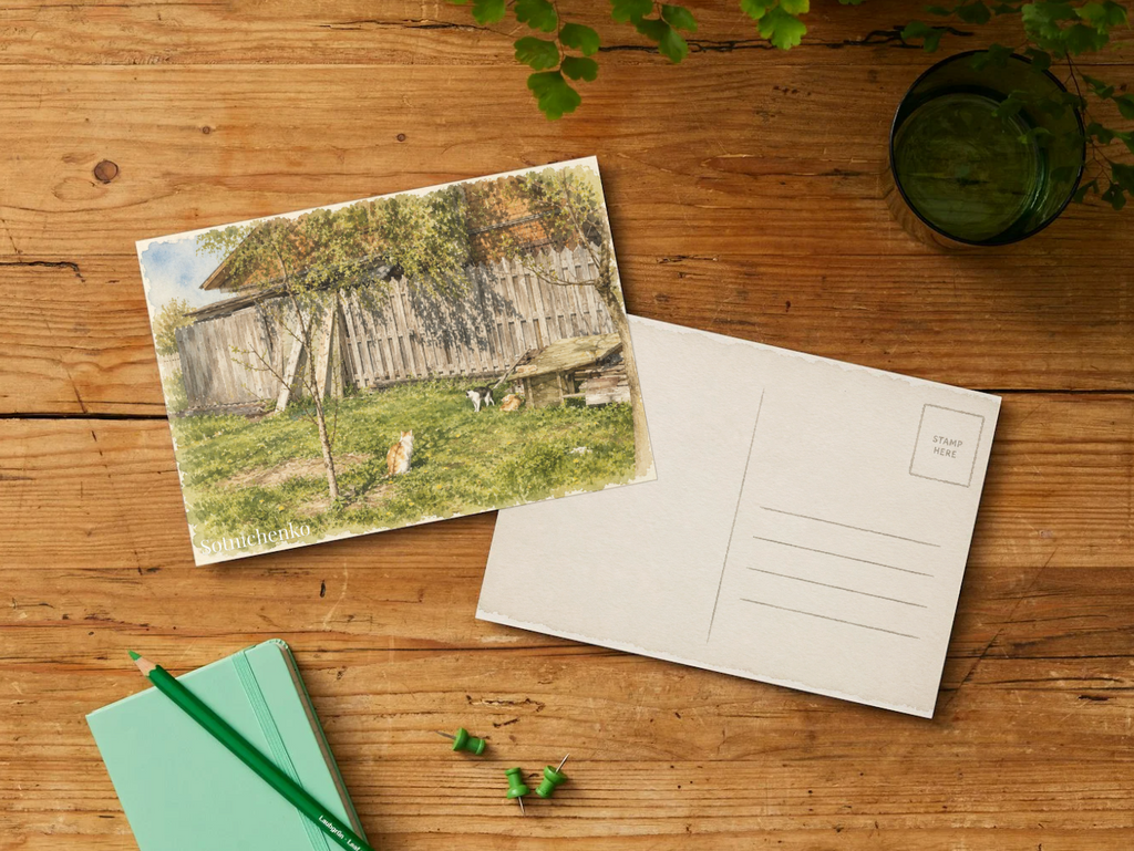 Sunny Yard Cats — Vintage Country Printable Postcard
