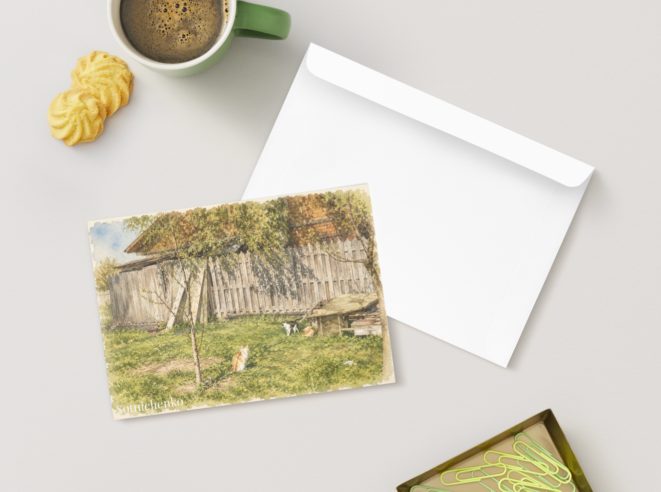 Sunny Yard Cats — Vintage Country Printable Postcard
