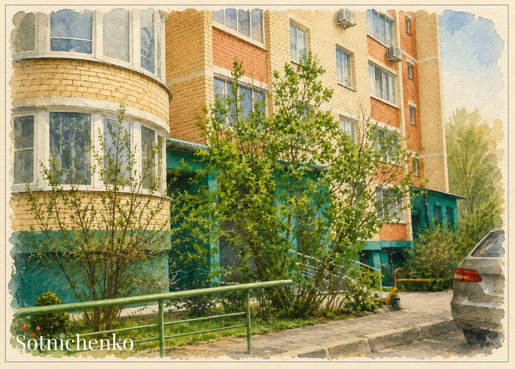 Green Courtyard — Urban Printable Postcard
