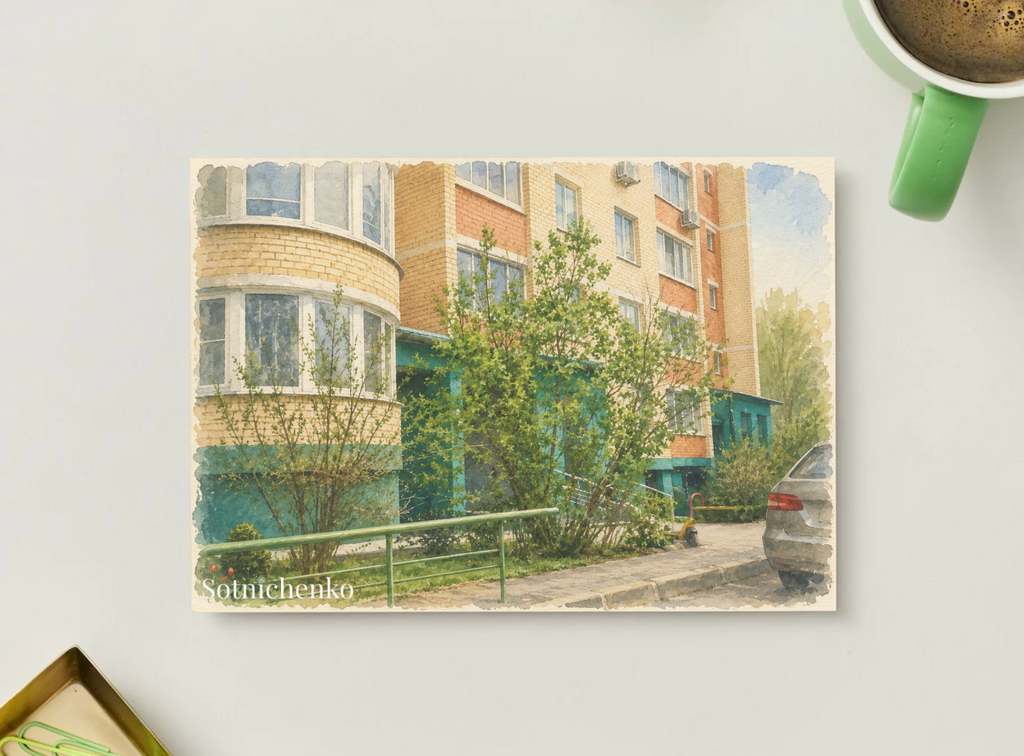 Green Courtyard — Urban Printable Postcard