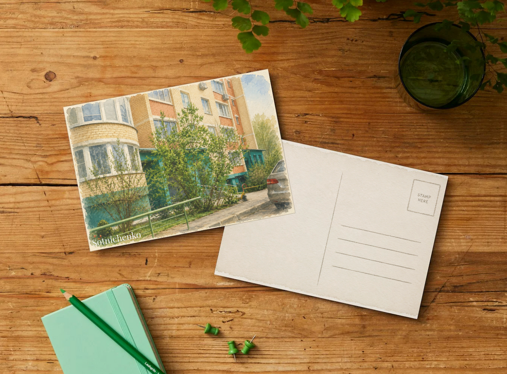 Green Courtyard — Urban Printable Postcard