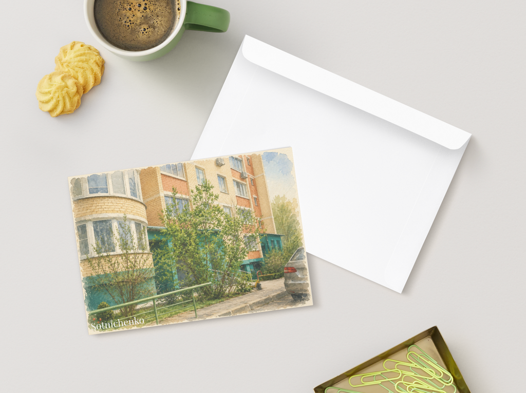 Green Courtyard — Urban Printable Postcard