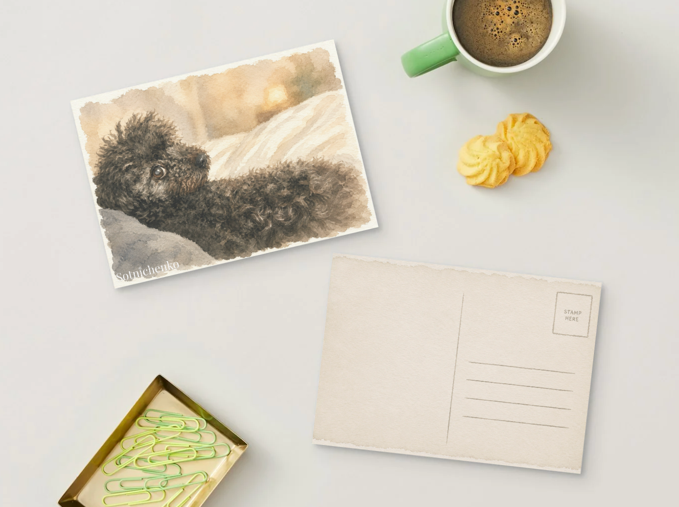 Tiny Bedtime Poodle — Cozy Dog Postcard