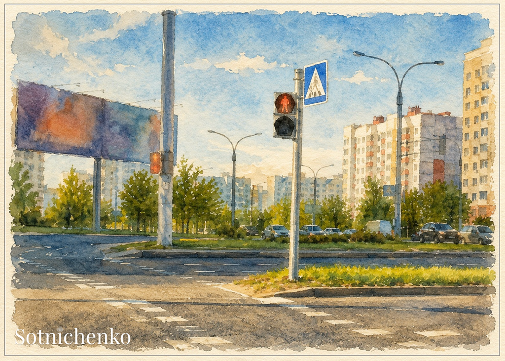 Red Light Crossing — Urban Street Printable Postcard