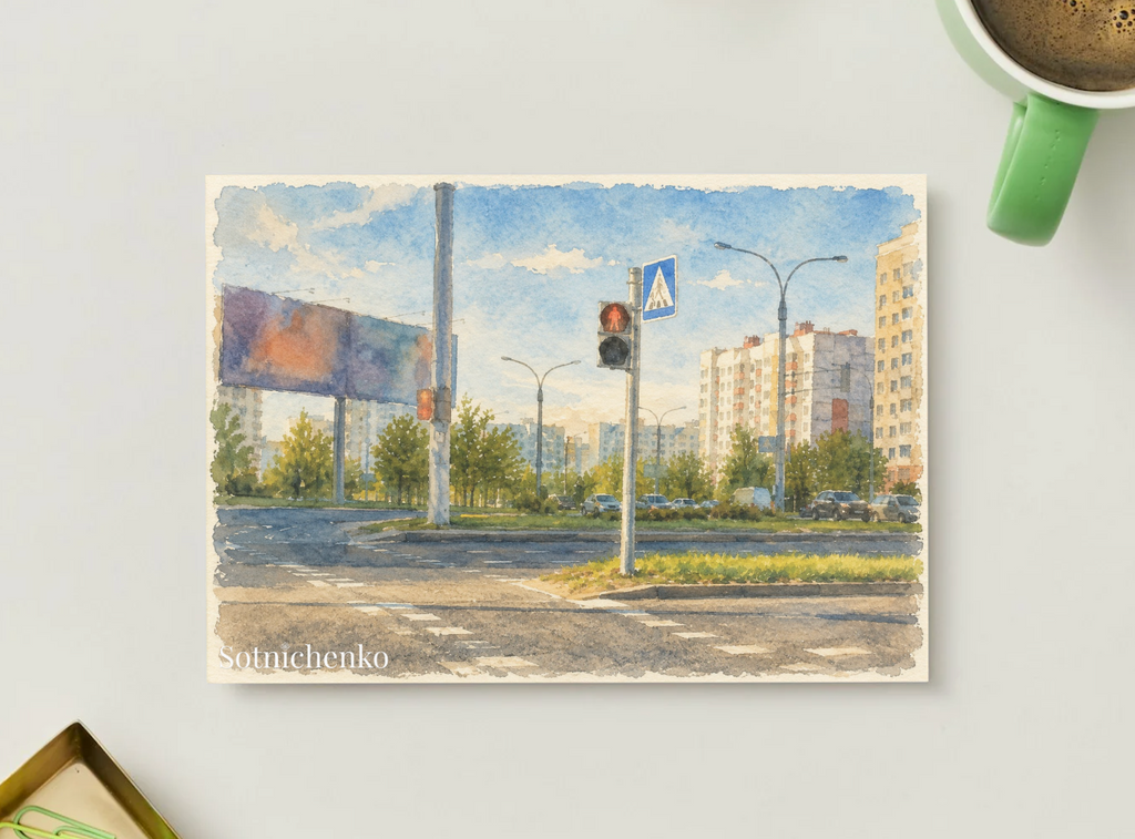 Red Light Crossing — Urban Street Printable Postcard