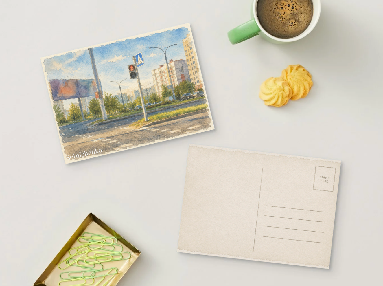 Red Light Crossing — Urban Street Printable Postcard