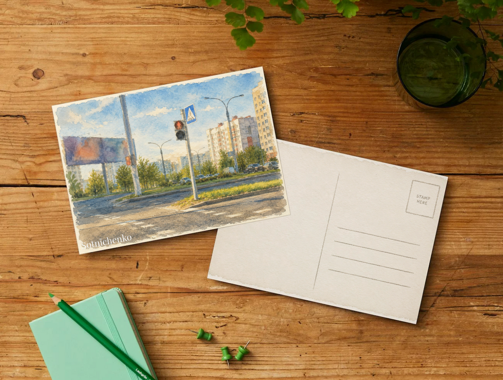 Red Light Crossing — Urban Street Printable Postcard