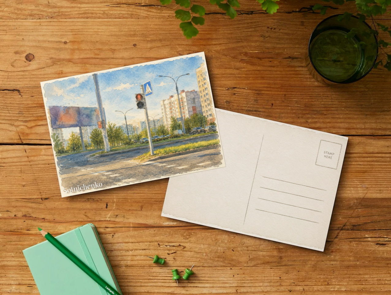 Red Light Crossing — Urban Street Printable Postcard