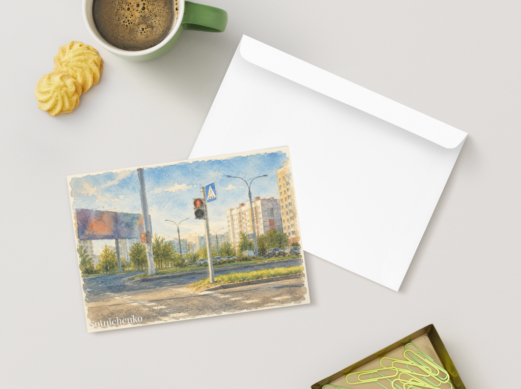 Red Light Crossing — Urban Street Printable Postcard