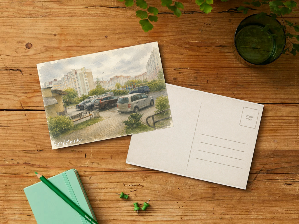Everyday Courtyard — Vintage City Printable Postcard