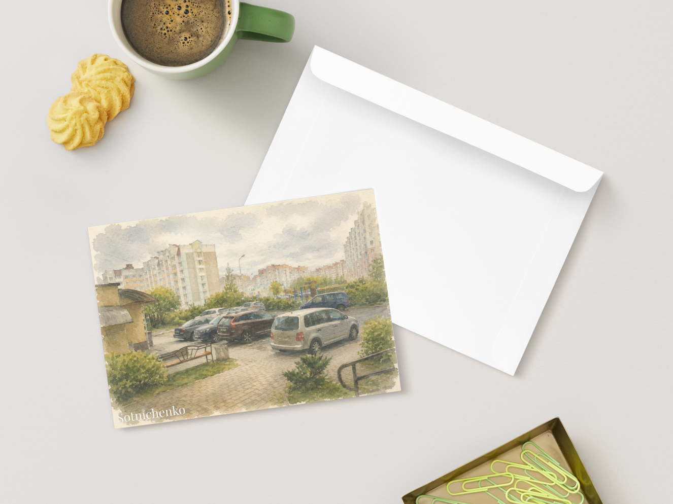 Everyday Courtyard — Vintage City Printable Postcard
