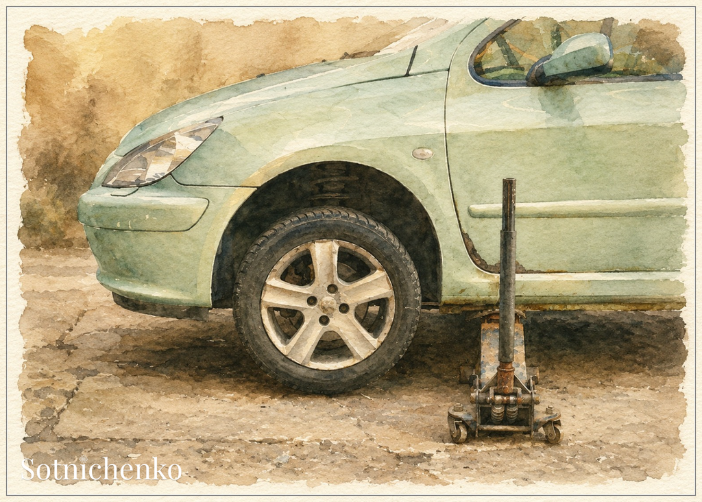 Roadside Repair — Vintage Car Printable Postcard