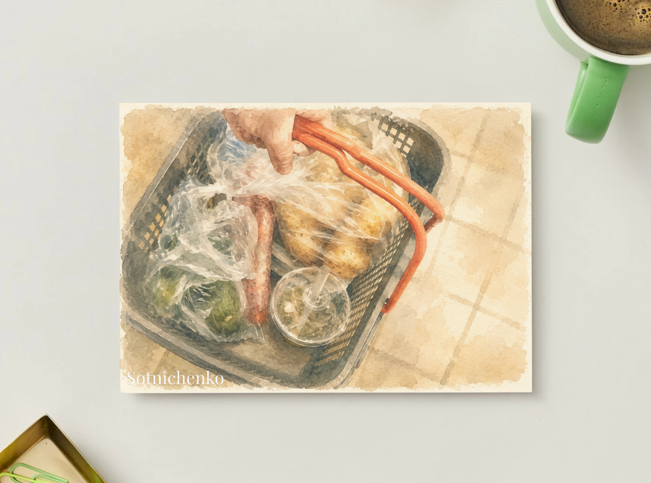 Grocery Run — Vintage Food Printable Postcard