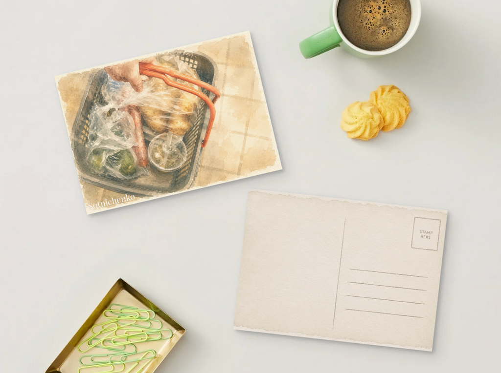 Grocery Run — Vintage Food Printable Postcard