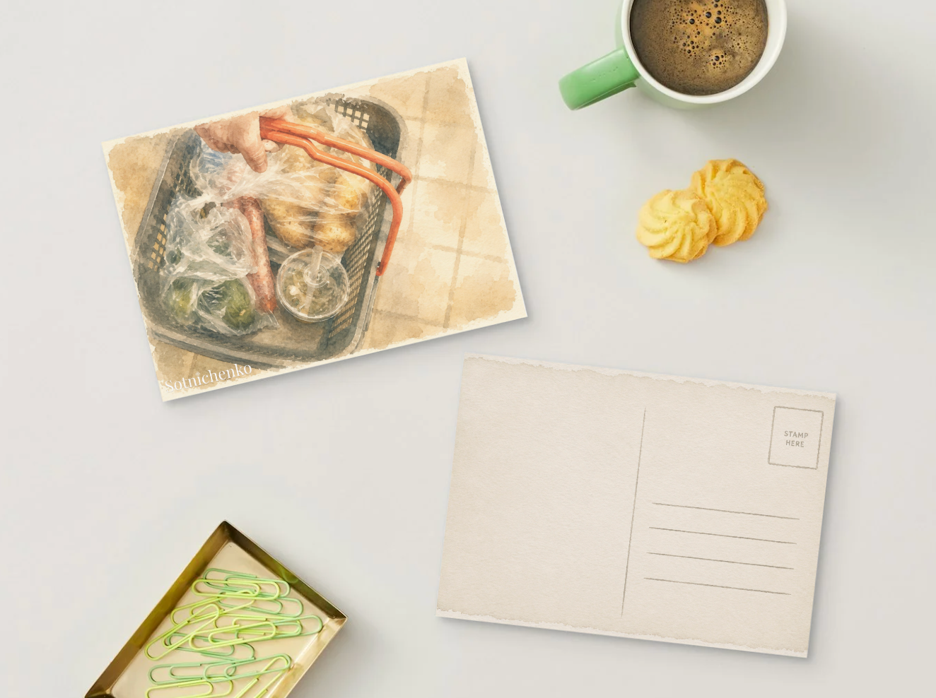 Grocery Run — Vintage Food Printable Postcard