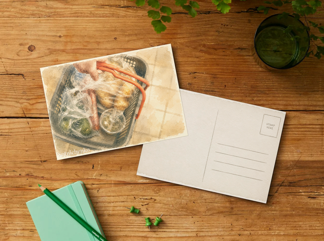 Grocery Run — Vintage Food Printable Postcard